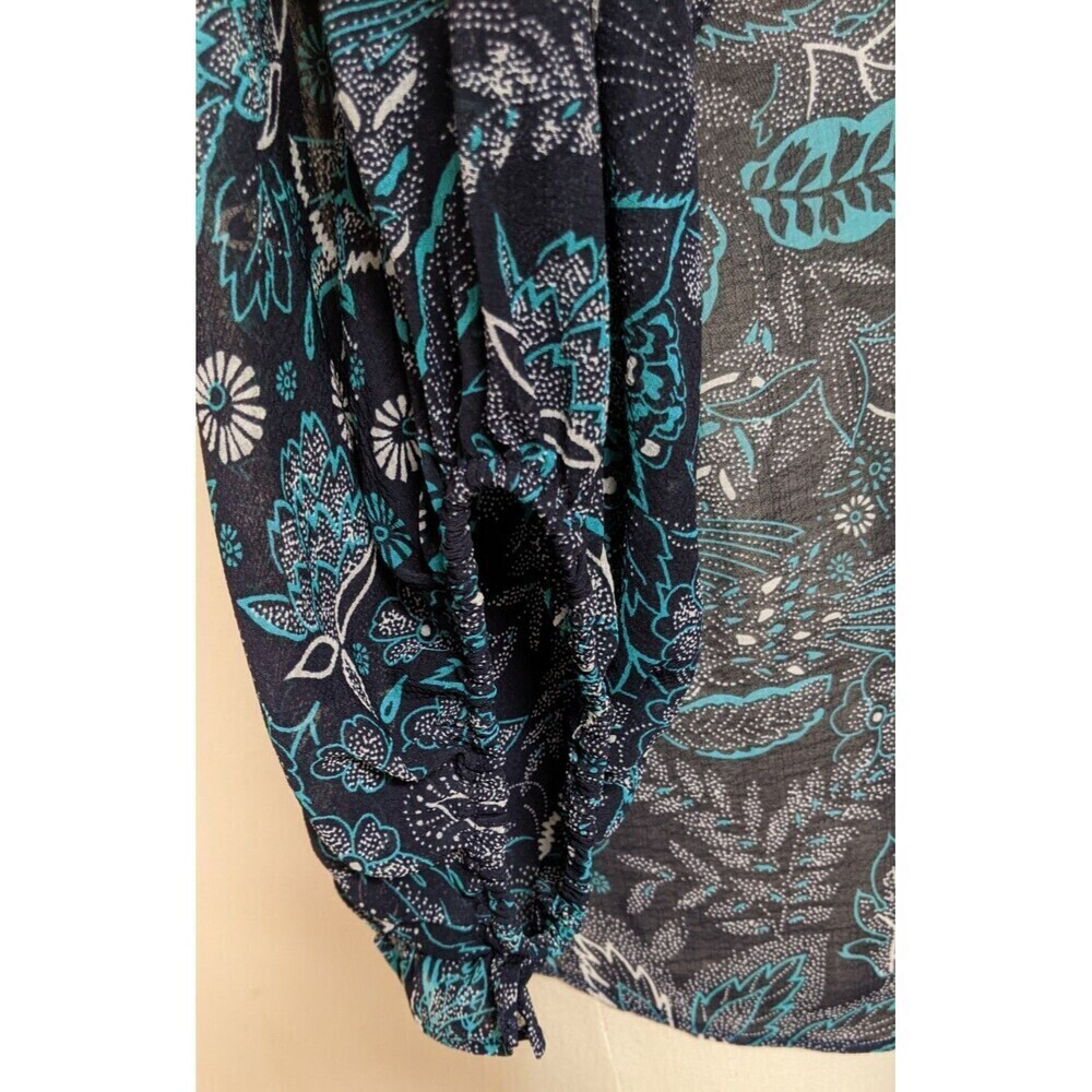 Women's ANTHROPOLOGIE Lace-Up Front Ruffle Trim Floral Print Beautiful Blouse SM - Picture 9 of 12